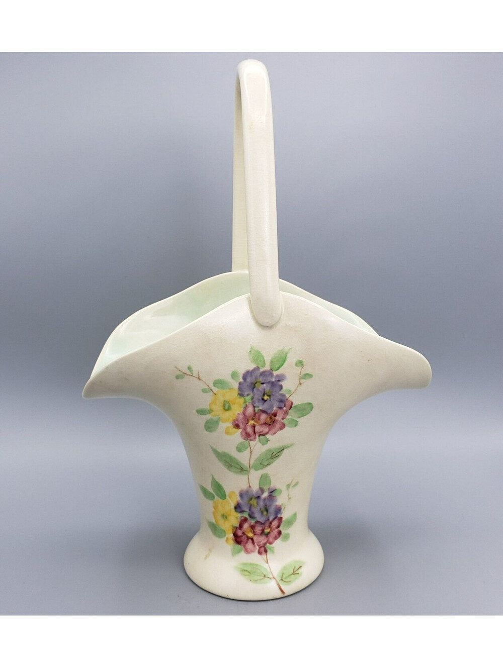 VTG E. Radford Pottery Flower Basket with Frog Hand Painted England Ceramic Vase